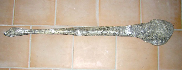 Правая малая берцовая кость os fibula dex скелета самки трогонтериевого мамонта Mammuthus trogontherii из раскопа 1999 г.